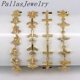 Bracelets 5Pcs Paved Crystal Gold Plated New Star Butterfly Airplane Plane Chain bracelet Adjustable Charm for Girls Woman Jewelry