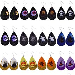 Dangle & Chandelier New Halloween Pumpkin Print Drop Earring Skl Ghost Leather Earrings For Women Wholesale Jewellery Delivery Dhhsm