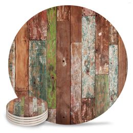 Table Mats Wood Grain Coasters Ceramic Set Round Absorbent Drink Coffee Tea Cup Placemats Mat