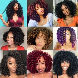 Jayfans 8 Inch Short Loose Wave Synthetic Hair Jamaican Bounce Wand Curl Crochet Hair Brown Ombre Curly Crochet Hair Extensions
