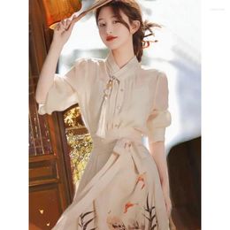 Work Dresses Improved Traditional Chinese's Dress Hanfu Patchwork High-end Skirt Set Elegant Sweet Commuting Artistic Retro Women's Clothing