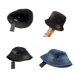 Classic bucket hat designer woman wide brim denim sun protection sunshades avant garde style bucket hat iconic triangle mix color fit cap free shipping hj098 C4