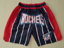 Mens''Houston''Rockets''Authentic shorts Basketball Retro Mesh Embroidered Casual Athletic Gym Team Shorts Blue