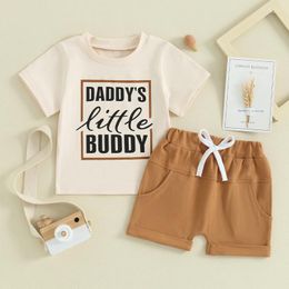 Clothing Sets Born Toddler Boys Summer Outfits Letter Print Short Sleeve T-Shirts Tops Elastic Waist Shorts 2Pcs Clothes Set