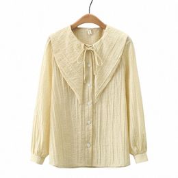 fi Peter Pan Collar Lace-Up Shirt Women Plus Size Autumn Winter Casual Clothing Puff Sleeve Blouses Sweet Tops S74 1146 n6kC#