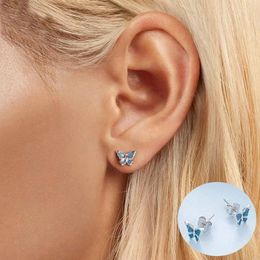 Stud Earrings 925 Sterling Silver Butterfly Studs For Women Girl Insect Drop Glaze Design Jewelry Party Gift