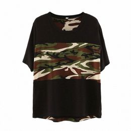 plus Size Short Sleeve Summer Loose Casual T-shirt Women Camoue Patchwork Boyfriend Oversized Tunic Female Big Size Clothing 67FL#