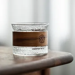 Wine Glasses High Borosilicon Glass Whisky Vodka Vertical Stripe Pounding Creative Pattern With Wooden Cup Ring