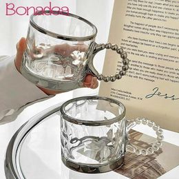 Wine Glasses Personalized Silver Beaded Mug Large Ears Mugs Iced American Latte Coffee Cups High-end Glass Water Cup Home Tool