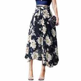 plus Size Floral Print Lg Skirt 4Xl 5Xl Women Bow Tie Up Beach Maxi Skirt 2019 Casual Streetwear Boho Summer Skirt Female b3KL#
