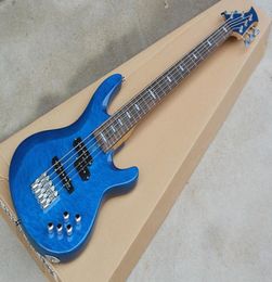 Factory Custom 5 Strings Blue Electric Bass Guitar with Cloud Patterns VeneerChrome HardwareOffer Customized2627436