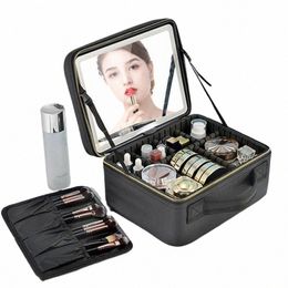 smart LED Cosmetic Case With Mirror Travel Makeup Bag Large Capacity Female Beautician Skincare Product Makeup Case For Women W8zZ#