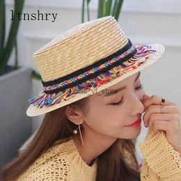 Wide Brim Hats Bucket 2019 Panamanian style fashionable tassel woven adult sun hat for new parents and children Visor spring/summer Ourdoor beach straw H240330