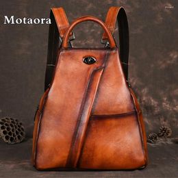 School Bags MOTAORA Vintage Cowhide Women's Backpack Genuine Leather Travel Handbag Casual Large Capacity Solid Schoolbag Shoulder