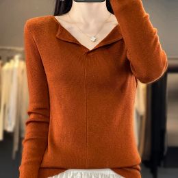 Women 100% Merino Wool Soft Sweater Half Open Collar Solid Pullover Autumn Winter Female Slim Casual Knit Cashmere Basis Top
