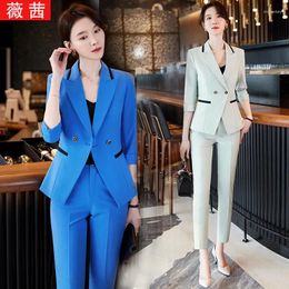 Women's Two Piece Pants 2024 Summer Half Sleeve Ol Business Wear Suits Formal Work Clothes Temperament Leisure Fashion Suit
