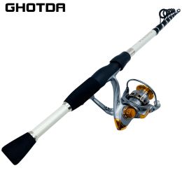 Combo GHOTDA Carbon Fiber Telescopic Ultralight Fishing Rod 1.6/1.8/2.1/2.4m With Sturdy Frame Spinning Reel 10004000Series