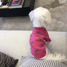 Dog Apparel 1pc Cat Autumn Winter Warm Small Cherry Brilliant Red Sweater Knitted Maltese Pomeranian Pet Coat Clothes