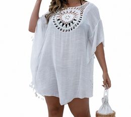 crochet BIKINI Plus Size Beach Tunic Women Swimwear Summer Sun Protecti Clothes Cover Up Swim Beach Dr y9Ta#