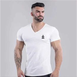 Men's T-Shirts New Summer Cotton T-shirt Mens V-neck Fashion Design Ultra slim Fit Sports T-shirt Mens Top T-shirt Short Sleeve Mens T-shirt J240330