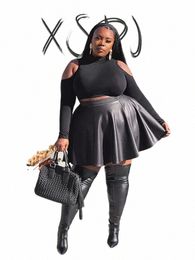 women Plus Size Matte Leather Flare Skirts 7XL High Waist PU Pleated Skirt 8XL Ladies Elegant A-line Skirt 9XL Streetwear Custom v4Vu#