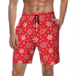 Men's Shorts Festive Snowflake Board Summer Red White Running Surf Short Pants Men Quick Dry Retro Design Oversize Beach Trunks