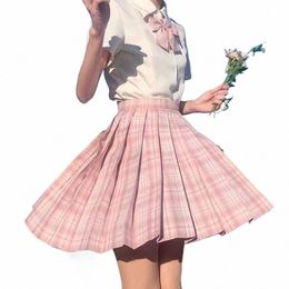 2021 Summer Japanese School Girls High Waist Pleated Skirts Blue Plaid Skirts Women Dr Lg/Short Sleeve JK School Uniform L7SX#