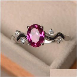 With Side Stones Selling Elegant Oval Ruby Gemstone Ring Stone Classic 925 Sier Plated Brass Jewellery Womens Diamond Wedding Drop Deli Dh56R