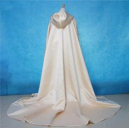 Ivory Long Wedding Cape Bridal Cloak Champagne Satin Hooded Cape Shawl Coat Costume Cosplay Party Wrap Custom Made Colour