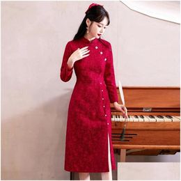 Ethnic Clothing 2023 Vintage Chinese Traditional Qipao Dress Modern Impd Long Sleeve Red Cheongsam Womens Drop Delivery Apparel Dholf