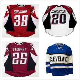 24S Custom AHL Cleveland Lake Erie Monsters 25 Stewart 20 Mackenzie 39 Galiardi Hockey Jerseys Red White Blue Stitched Logos Size S-4xl