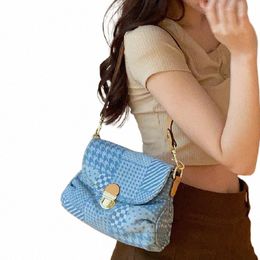 denim Cloth Women Little Shoulder Bag Girl Light Blue Canvas Fabric Handbag Small Casual Tote Detachable Strap Lady Zipper Purse R4xK#