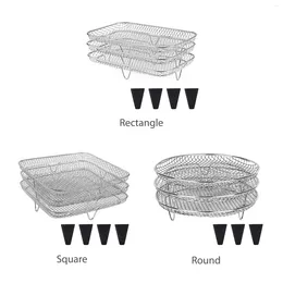 Double Boilers 3-Layer Baking Tray Rack For Air Fryers - Stainless Steel Fruit Vegetable Dehydrator With Silicone Foot Pad