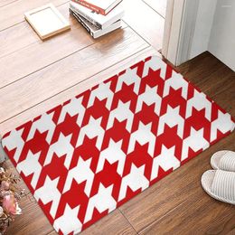 Bath Mats Red Houndstooth Mat Geometric Bathroom Accessories Kitchen Shower Door Washable Waterproof Floor Anti-Slip Toilet Pad