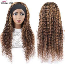 Ishow 4 27 Highlight Headband Wig Human Hair 250 Density Deep Wave Human Hair Wigs Honey Blonde Colored Full Machine Made Wig
