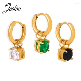 Hoop Earrings Joolim Jewellery High Quality PVD Wholesale Dainty Green Black Clear Zirconia Pendant Huggie Stainless Steel Earring For Women