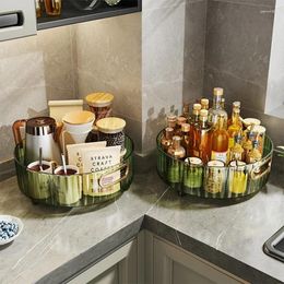 Kitchen Storage 360 Rotation Non-Skid Spice Rack Pantry Cabinet Turntable Seasoning Bathroom Tray Cosmetics Organizer