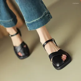 Casual Shoes Women's Sandals Ladies Summer Style Hollow-out Versatile Buckle Strap Concise Low 1cm-3cm Black Plus Size 33-43