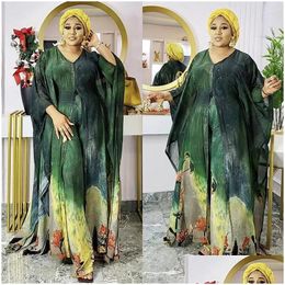 Ethnic Clothing Two Piece Set Chiffon Print Oversize Women Clothes African Dresses Boubou Party Dashiki Long Maxi Dress Pants 2 Outfit Dhzfb