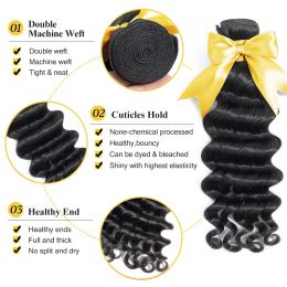 Brazilian Curly Human Hair Weave Bundles Loose Deep Wave 3 4 Remy Hair Bundles 30 32 34 36 Inch Hair Extensions Double Drawn