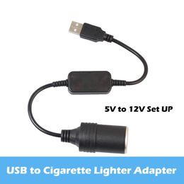 Car 5V To 12V Power Converter Step Up USB Male To Cigarette Lighter Female Adapter Power Cable For Dash Cam Auto Accessories