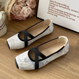 Floral Embroider Ballet Shoes Woman Elegant Almond Toe White Lace Ballerina Flats Ladies Cross Straps Wedding Party Mary Janes