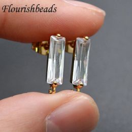 Components Nickle Free Rectangle Zircon CZ Beads Paved Gold Colour Earring Hooks Stud DIY for Jewellery Making Supplies 20pcs/lot