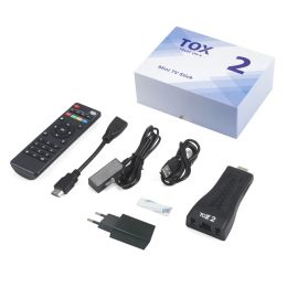 TOX2 Mini TV Stick DDR4 2GB RAM 16GB ROM 100M LAN RJ45 Smart Android 10 TV Box 2.4G 5G WiFi Bluetooth 4.0 4K HD TVBOX vs TOX1