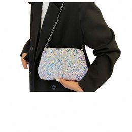 chain Sequins Crossbody Bag Solid Colour Korean Style Sequins Shoulder Bag Phe Purse INS Evening Clutch Bag Dinner Party m9sK#