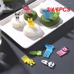 Forks 2/4/6PCS Fruit Cute Animal Stick Fork Toothpick Mini Cartoon Kids Cake Snack Dessert Bento Lunch Tool For Kitchen