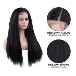 LYMTICS Kinky Straight Wig Synthetic Yaki Straight Hair Heat Resistant Fibre Kinky Afro Wigs For Black White Women