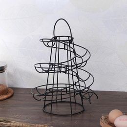 Kitchen Storage Spiral Egg Rack Wrought Iron Stand Creative Skelter Dispenser Metal Basket For Countertop