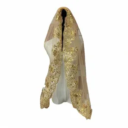 luxury Sequins Appliques Gold Wedding Veil with Lace Edge Short Two Layers Tulle Bridal Veil 2022 c7Yb#