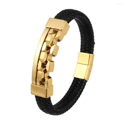 Bangle Trend Multi-Layer Leather Braided Hollow Lock Magnetic Buckle Bracelet Glamour Men's Fashion Jewelry Punk Accessori